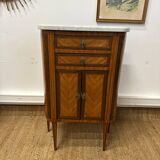 Small half-moon chest of drawers in Louis XVI style – marquetry and marble top
