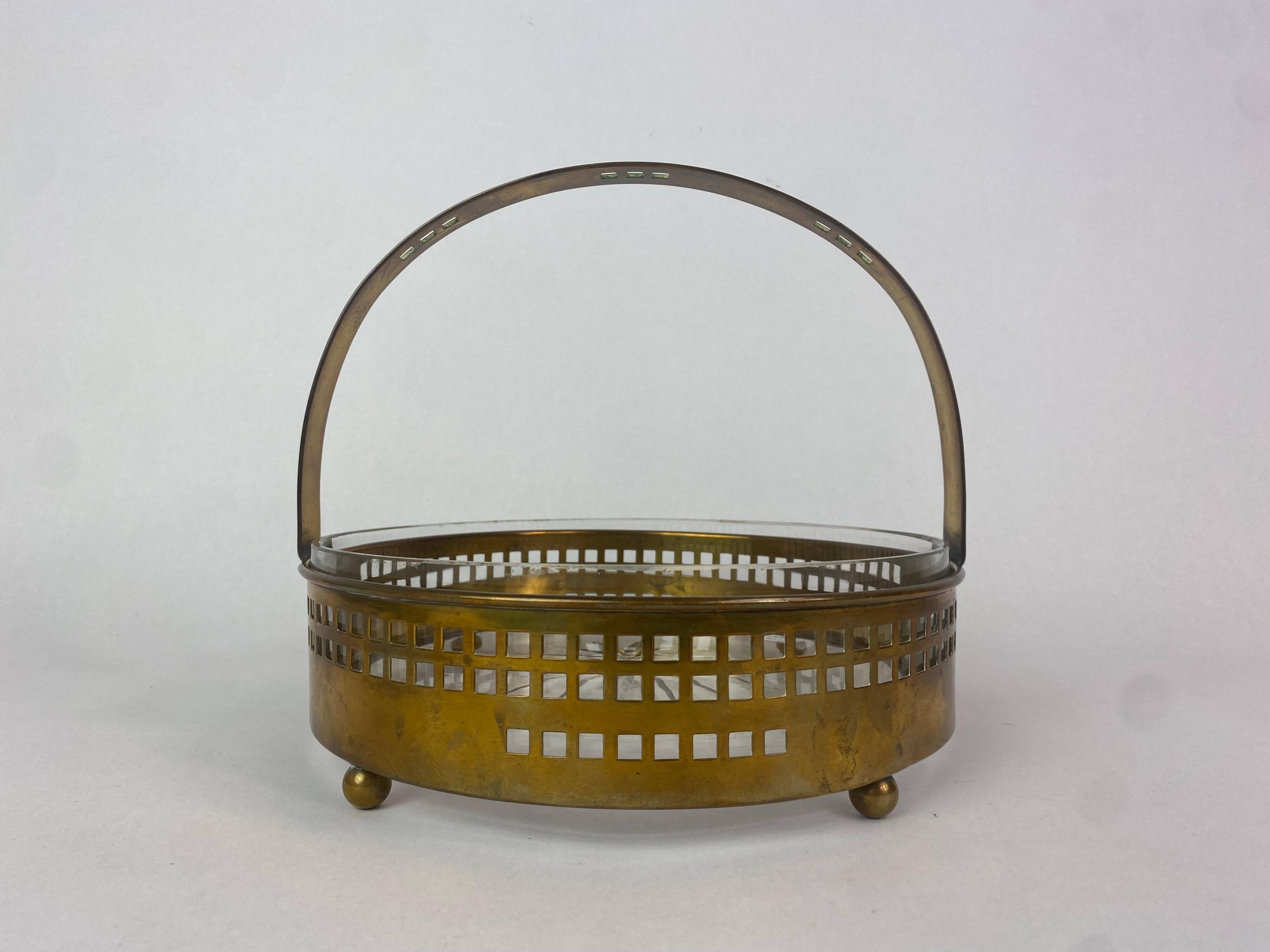 Secessionist brass baskets and toothpick holder by Hans Ofner/Josef Hoffmann