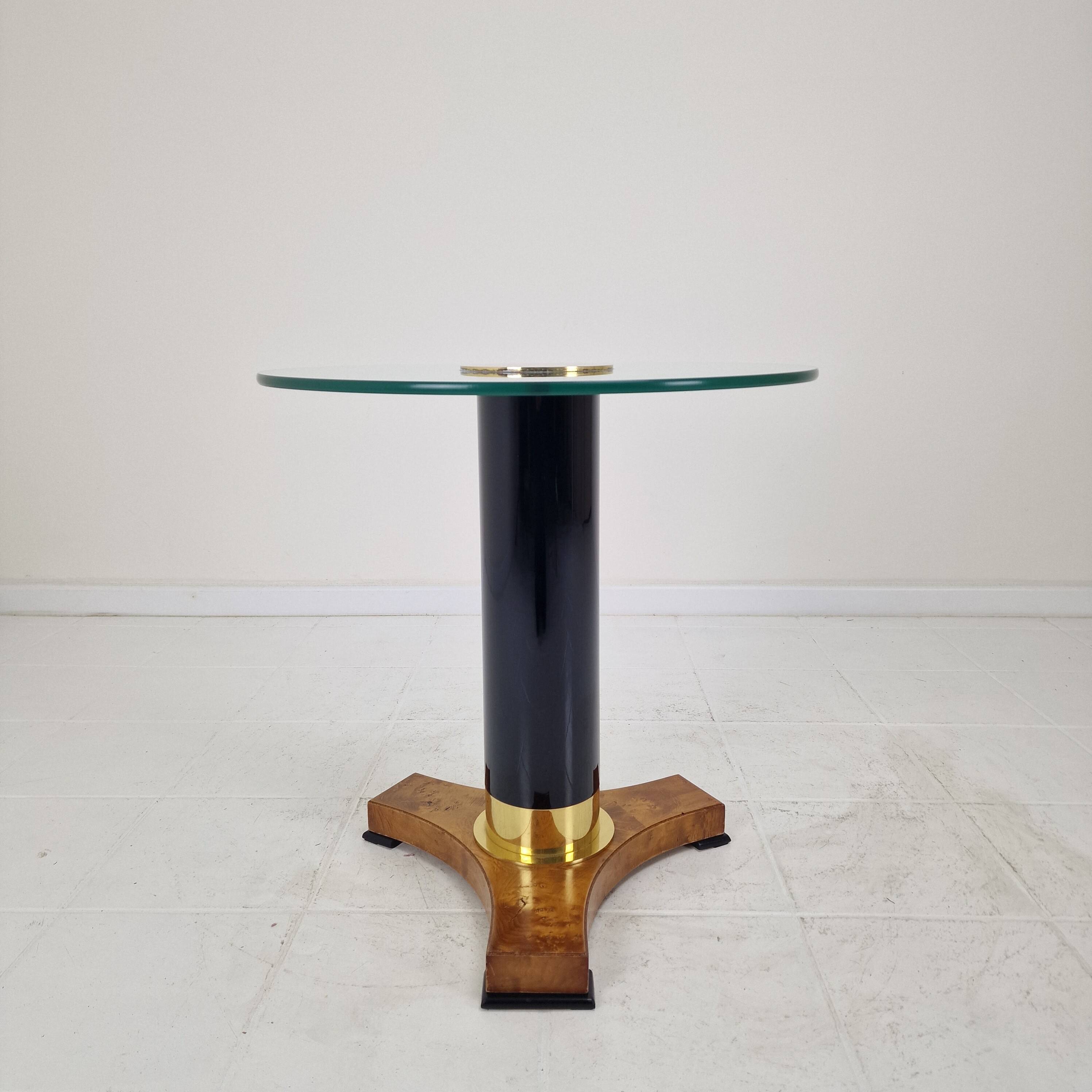 Postmodern Glass, Brass and Wood Side Table, Germany, 1980s