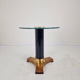 Postmodern Glass, Brass and Wood Side Table, Germany, 1980s