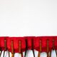 Set of 5 wooden chairs with red Pelfran moumoute