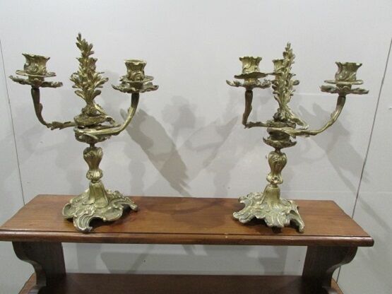 Pair of 3-arm bronze art-nouveau candlesticks