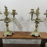 Pair of 3-arm bronze art-nouveau candlesticks
