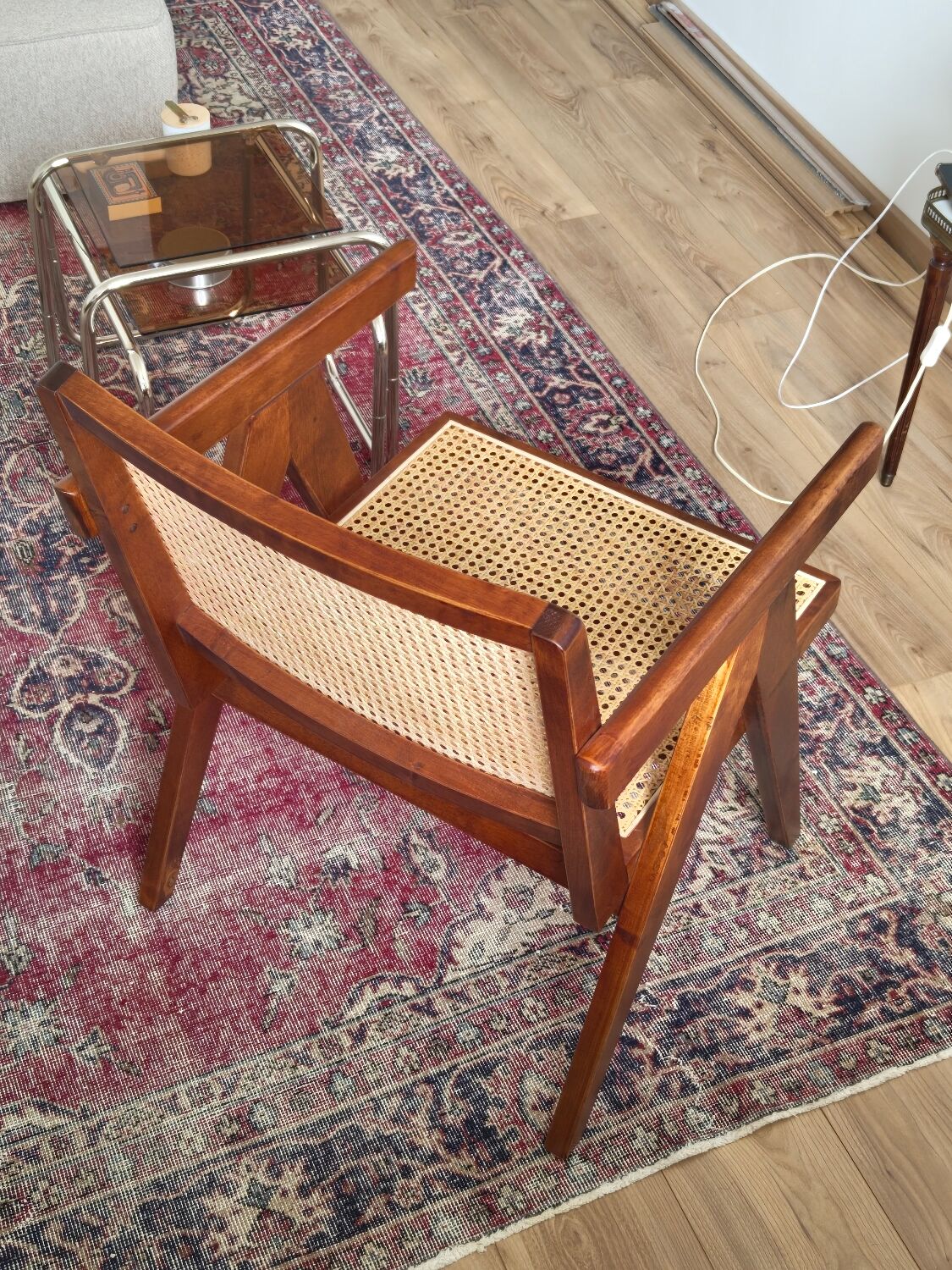 Scandinavian armchair in rattan & solid birch – Swedish vintage