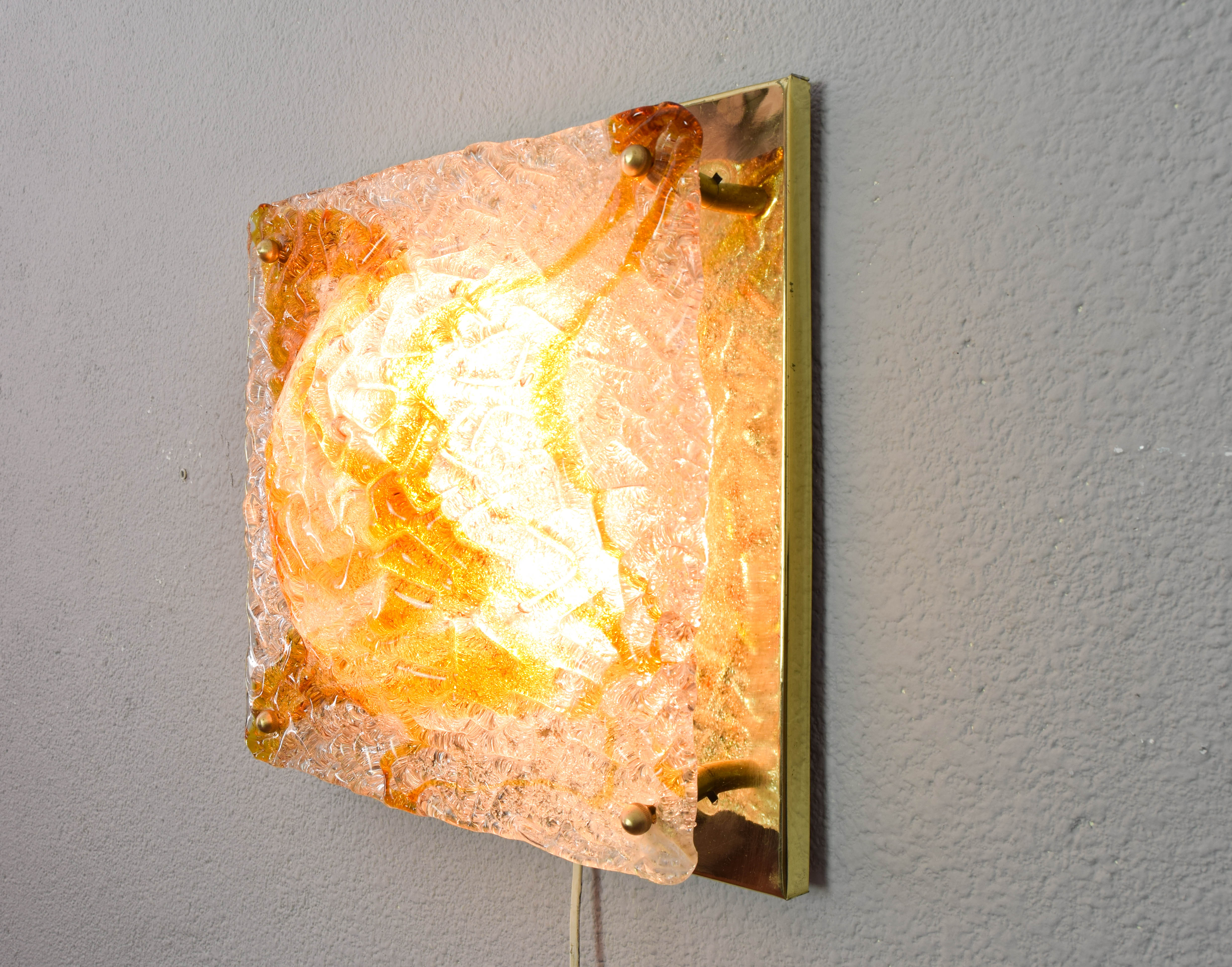 Mazzega Murano glass and brass wall lamp from the 60s