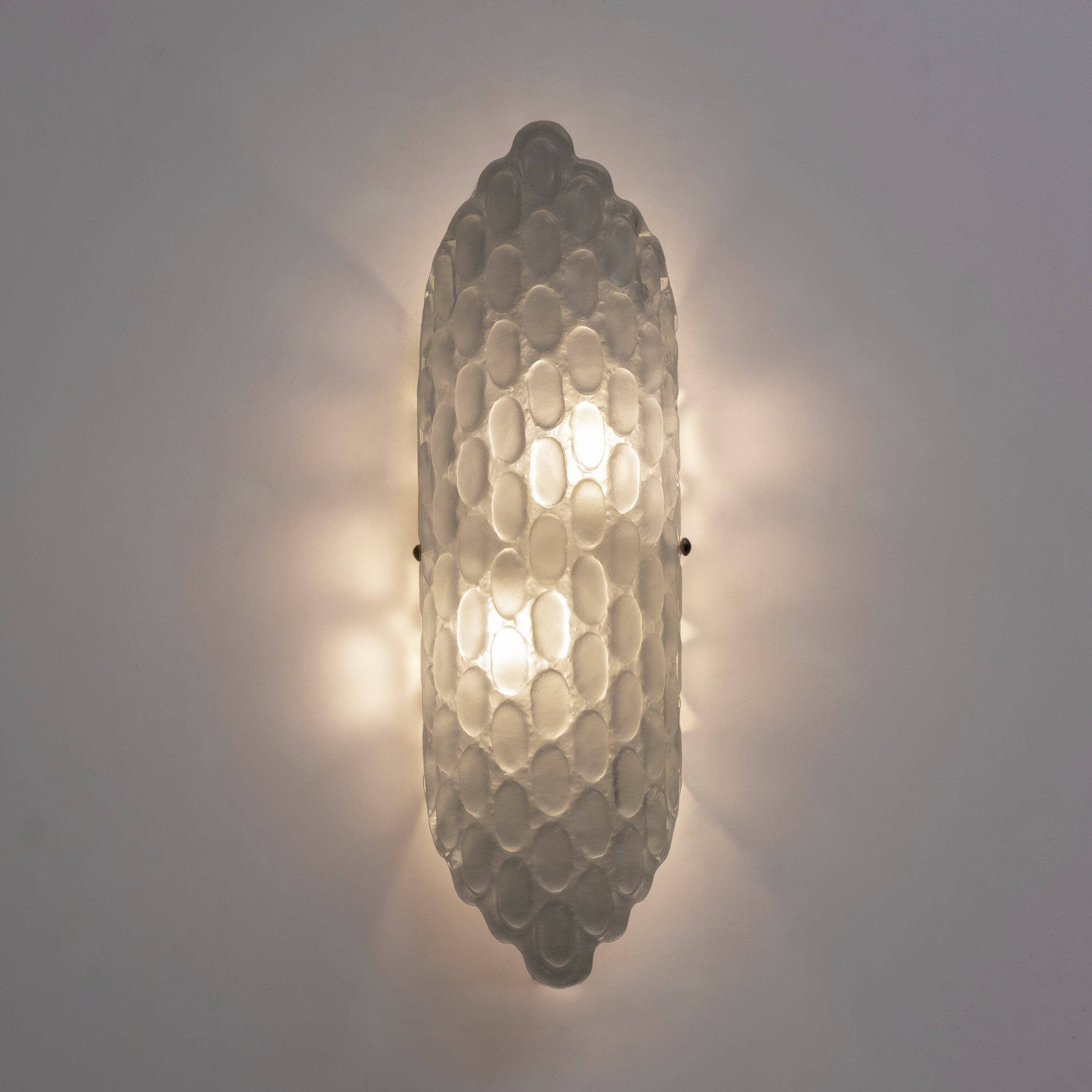 Pair of Clear Murano Glass Wall Sconces with Textured Relief