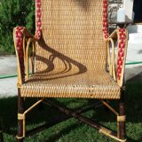 Wicker or rattan armchairs and bamboo