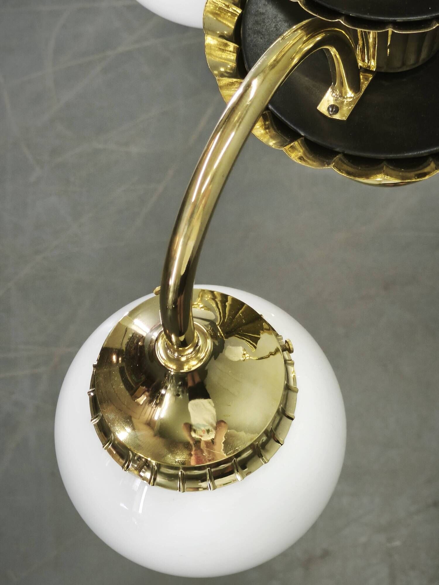 1930s Czechoslovak Art Deco Brass and Opaline Glass Chandelier