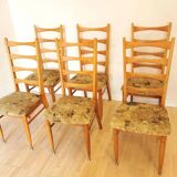Set of 6 Vintage Wooden Dining Chairs: 1970s Mid-Century Bistro Style