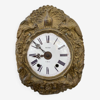 Comtoise clock in peacock embossed brass