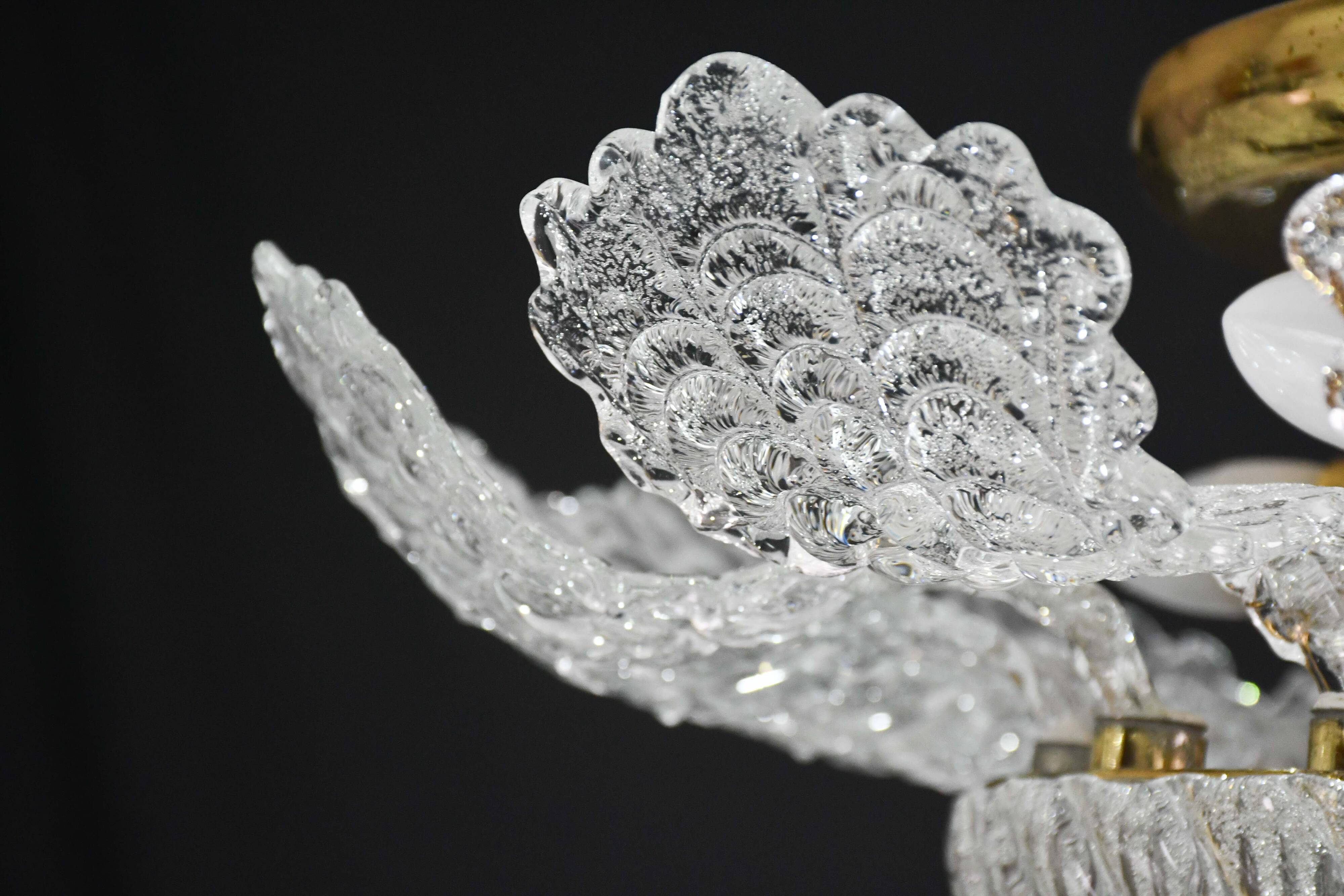 Lovely transparent Murano glass leaf ceiling light or chandelier, 1970s