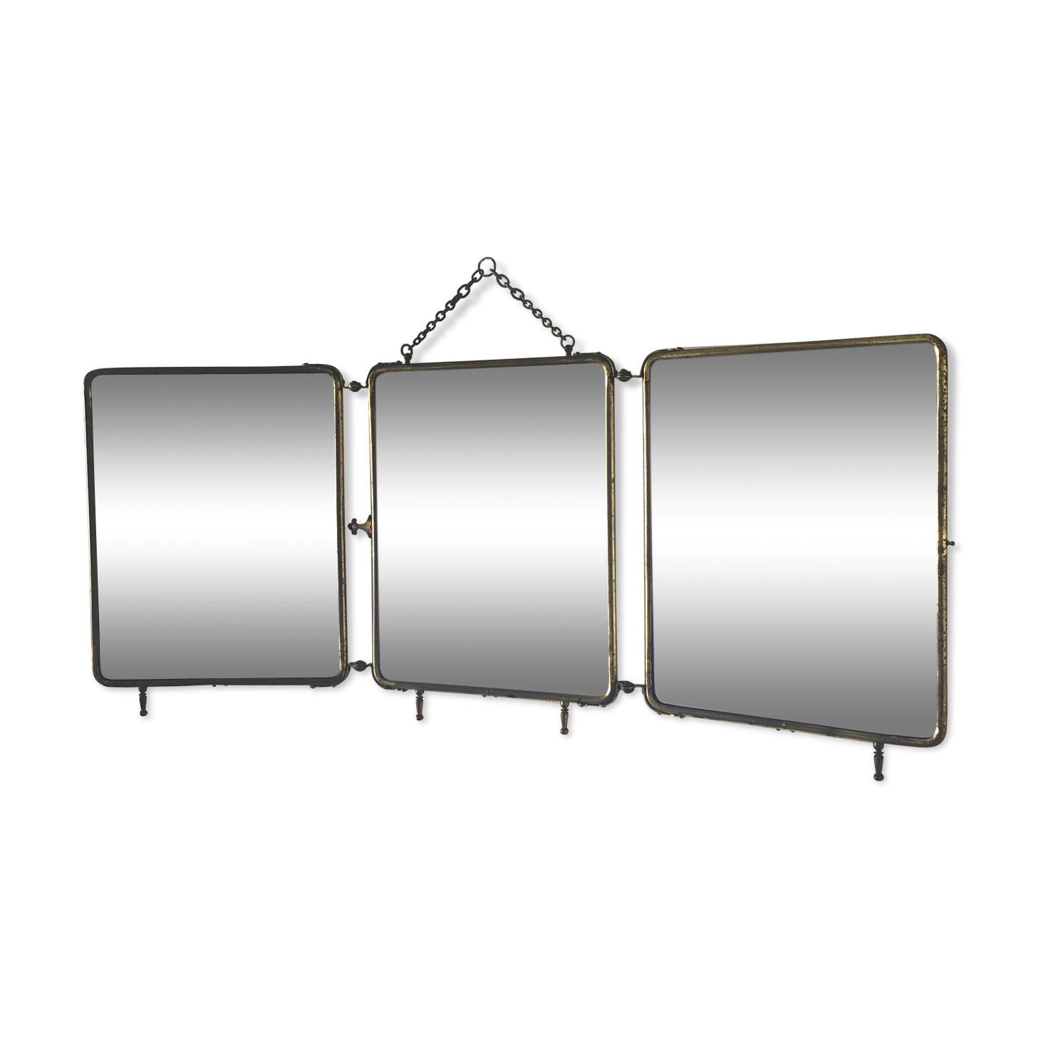 Mirror triptych barber gilded vintage leather 1930 - 33 x 79cm