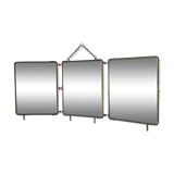 Mirror triptych barber gilded vintage leather 1930 - 33 x 79cm