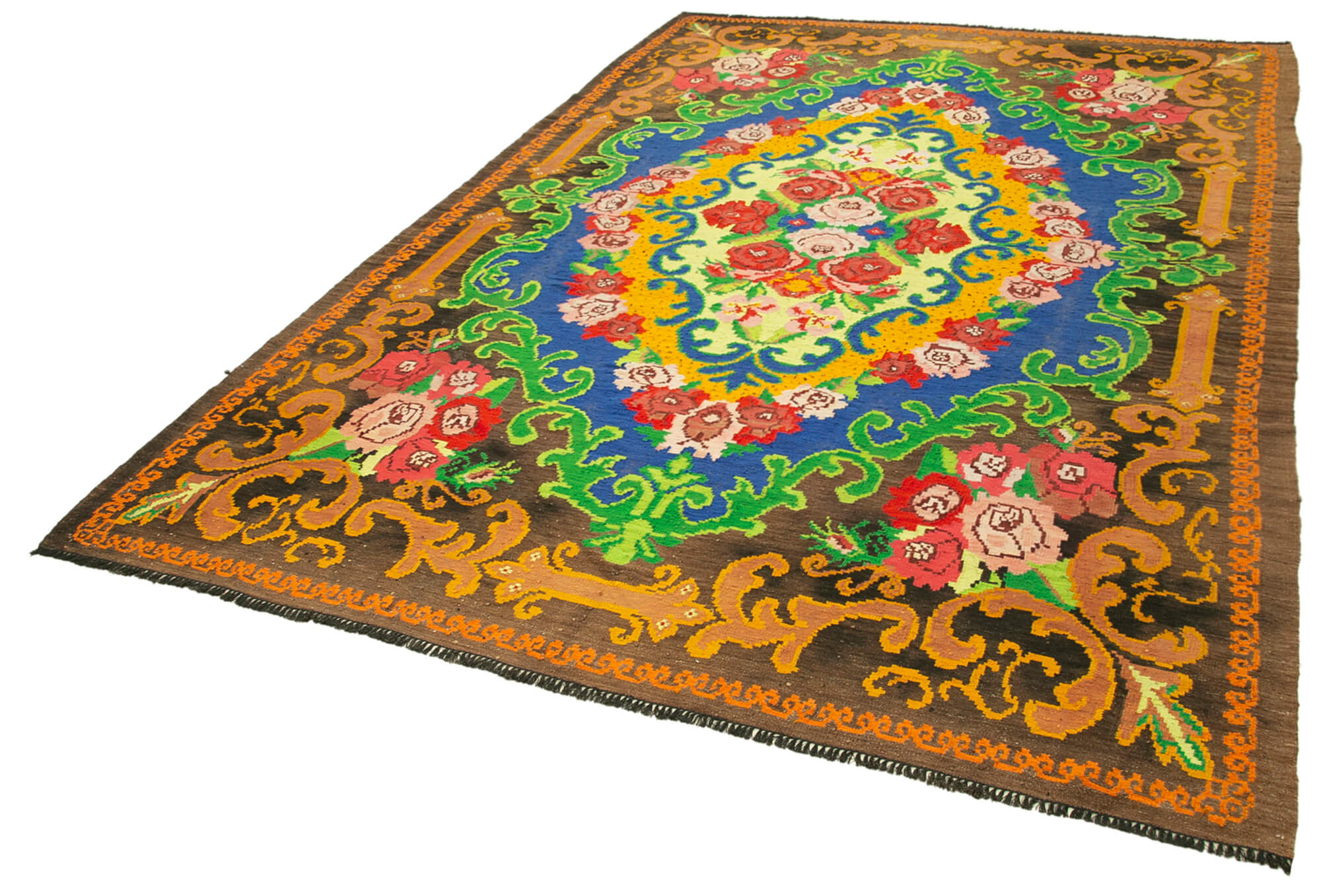 Hand-knotted vintage rose brown kilim 210 cm x 313 cm