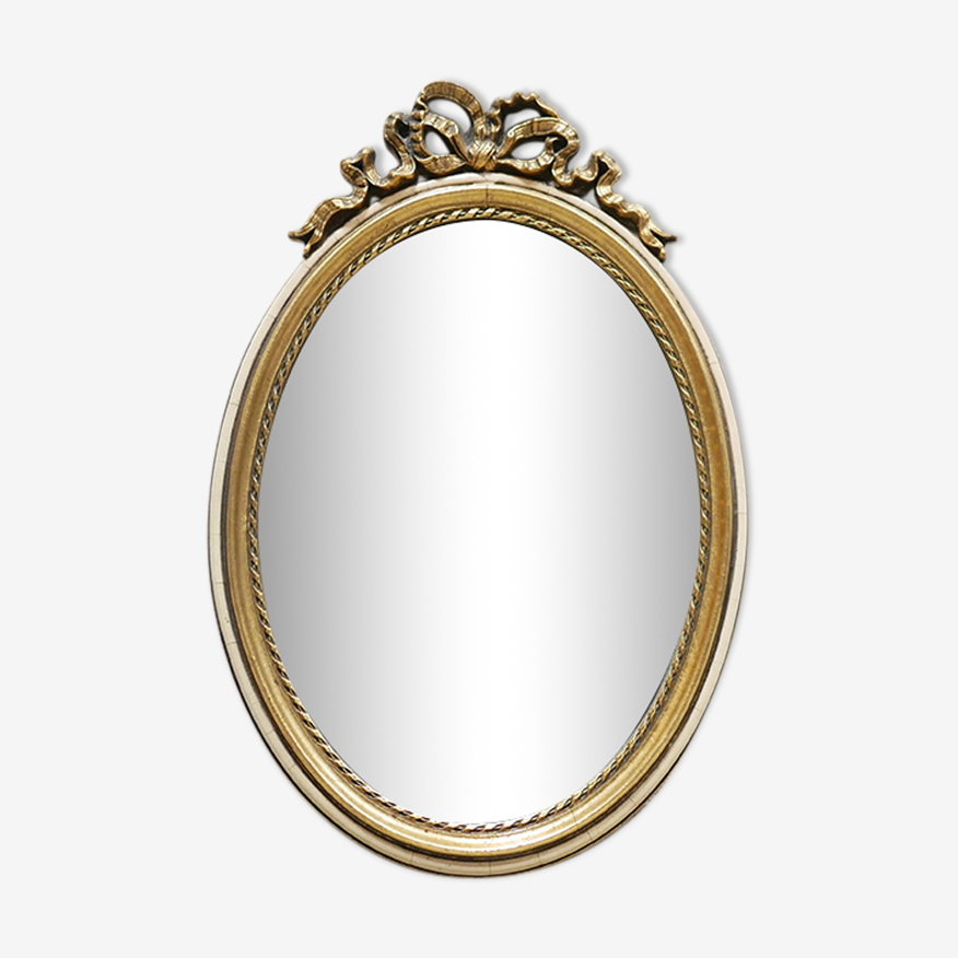 Miroir ovale ancien de style Louis XVI en bois doré 50cm x 34cm | Selency