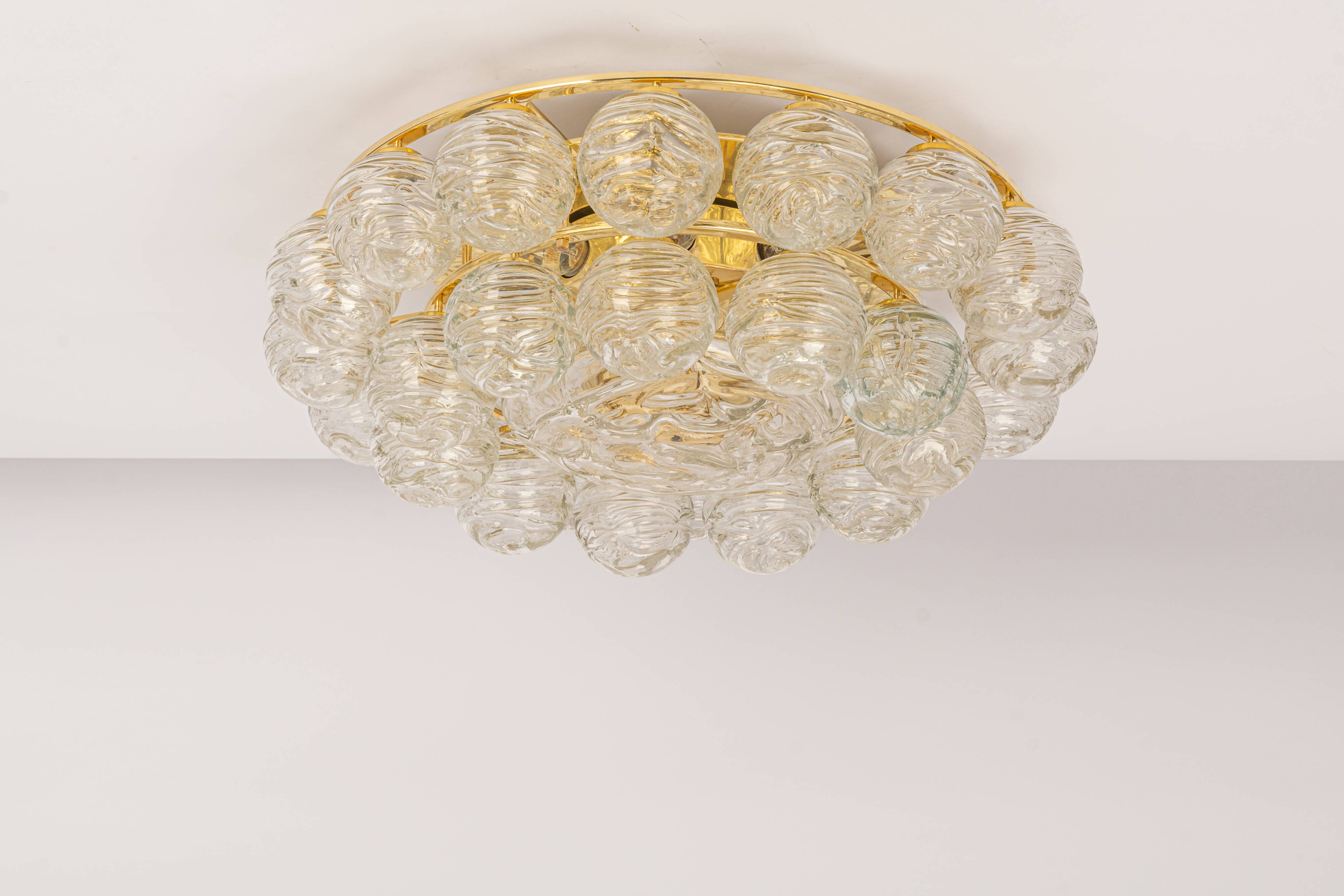 Spectacular Sputnik Flush Mount Glass Snow Balls by Doria, Germany, 1970s