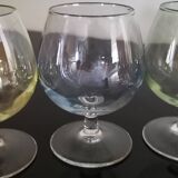 6 old vintage colored liquor glasses