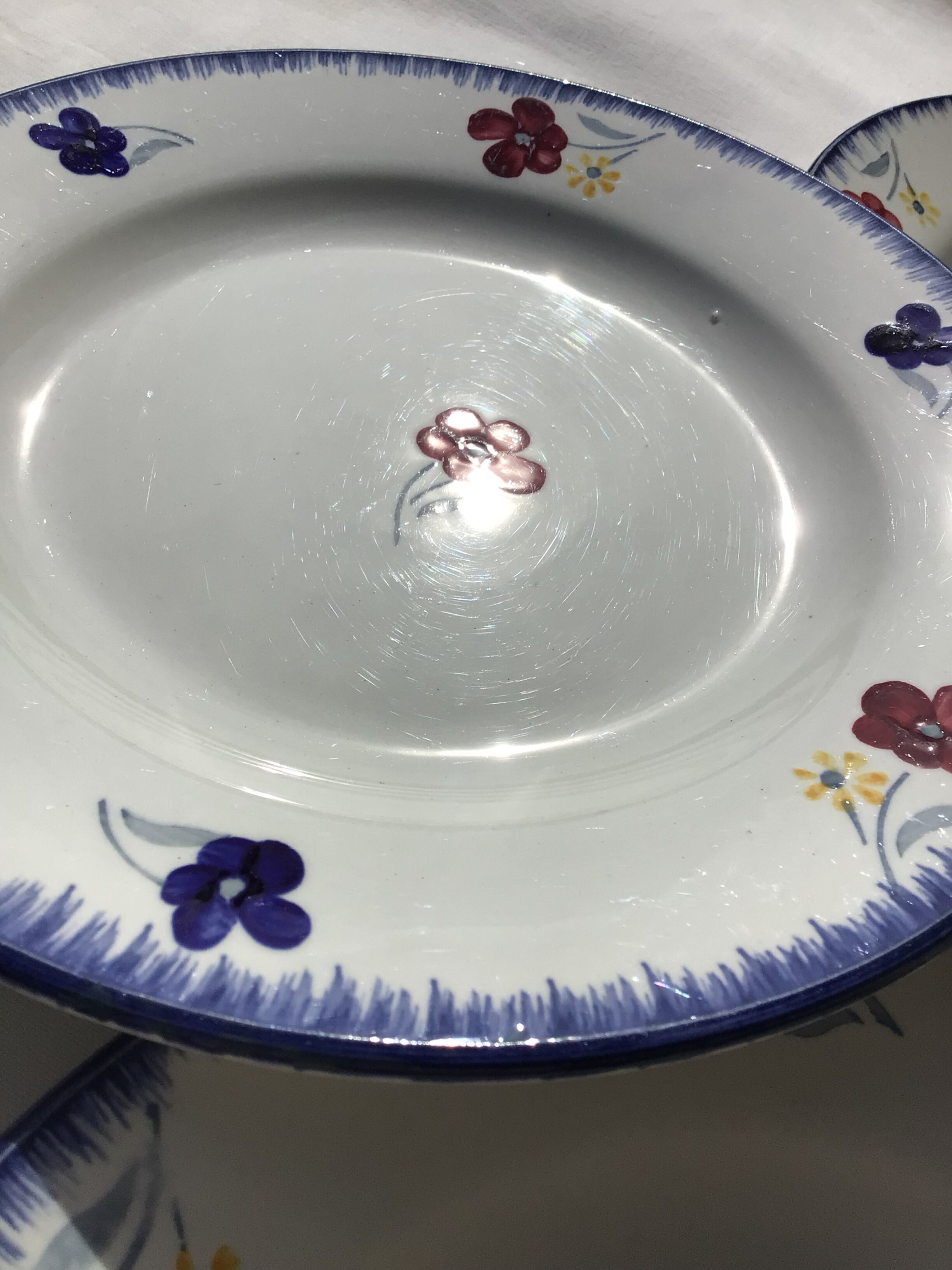 3 Flat plates Digoin Mary Lou blue rim