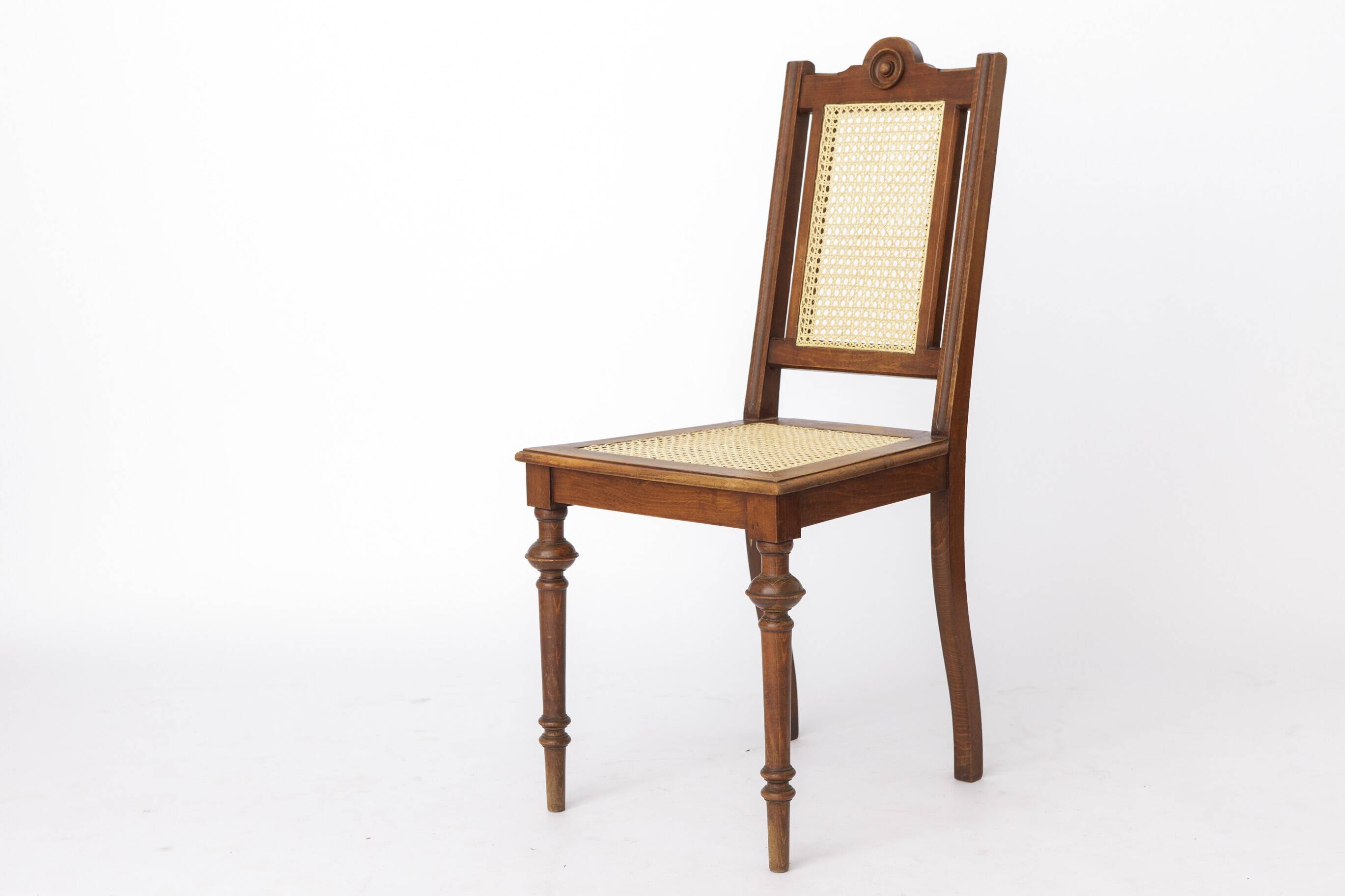 Antique Belgian Dining Chair, Restored Cane Chair, Beech Wood, c. 1930s