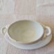 Vintage white earthenware mustard pot or sauce boat.