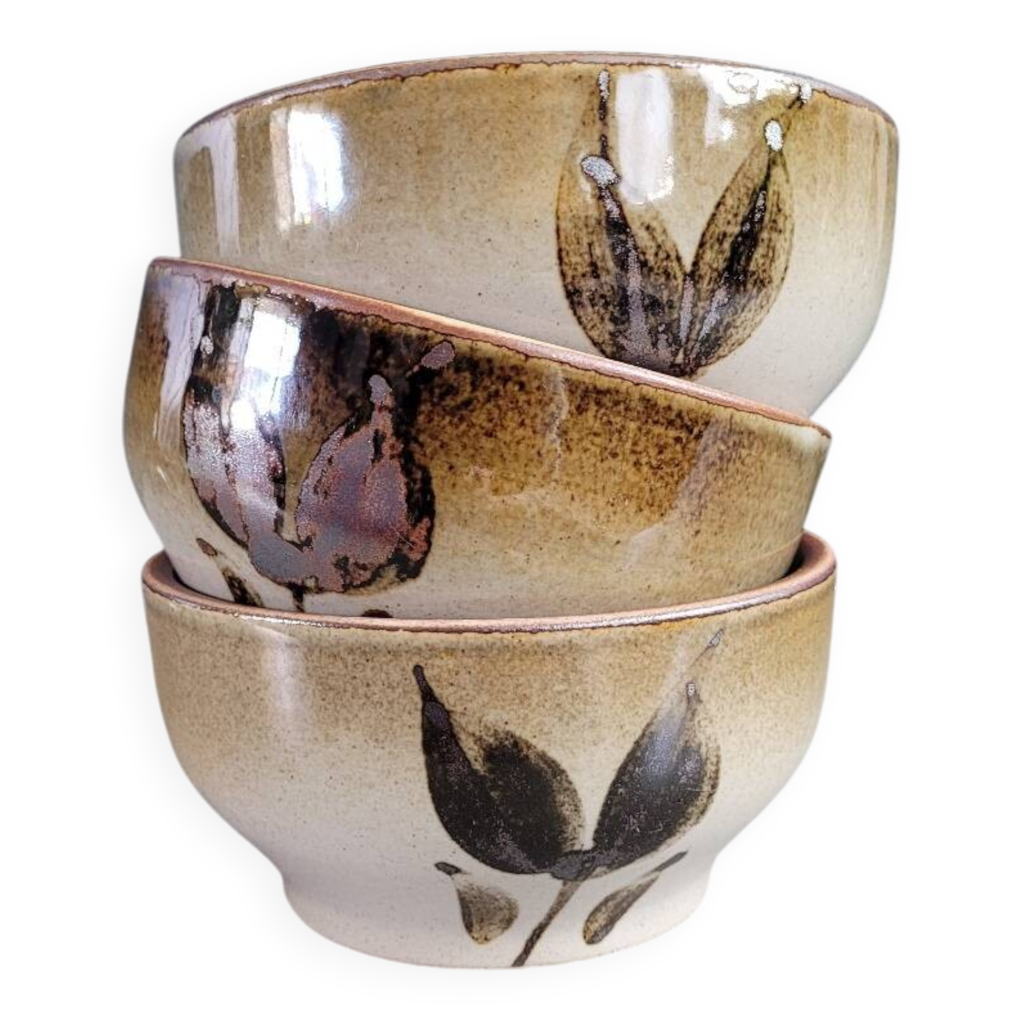 Trio of vintage stoneware bowls
