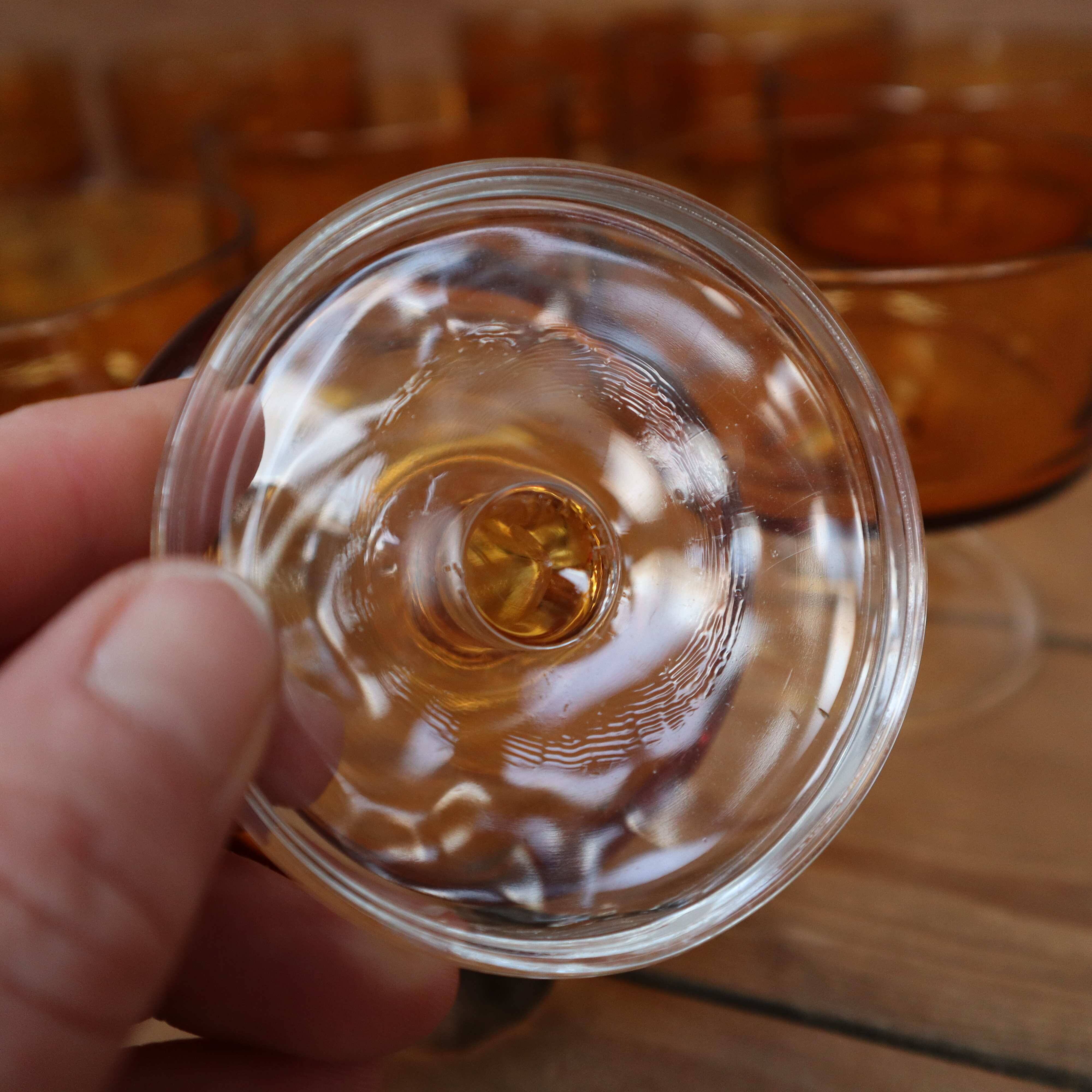 Lot of 10 Luminarc 70's dark amber champagne glasses
