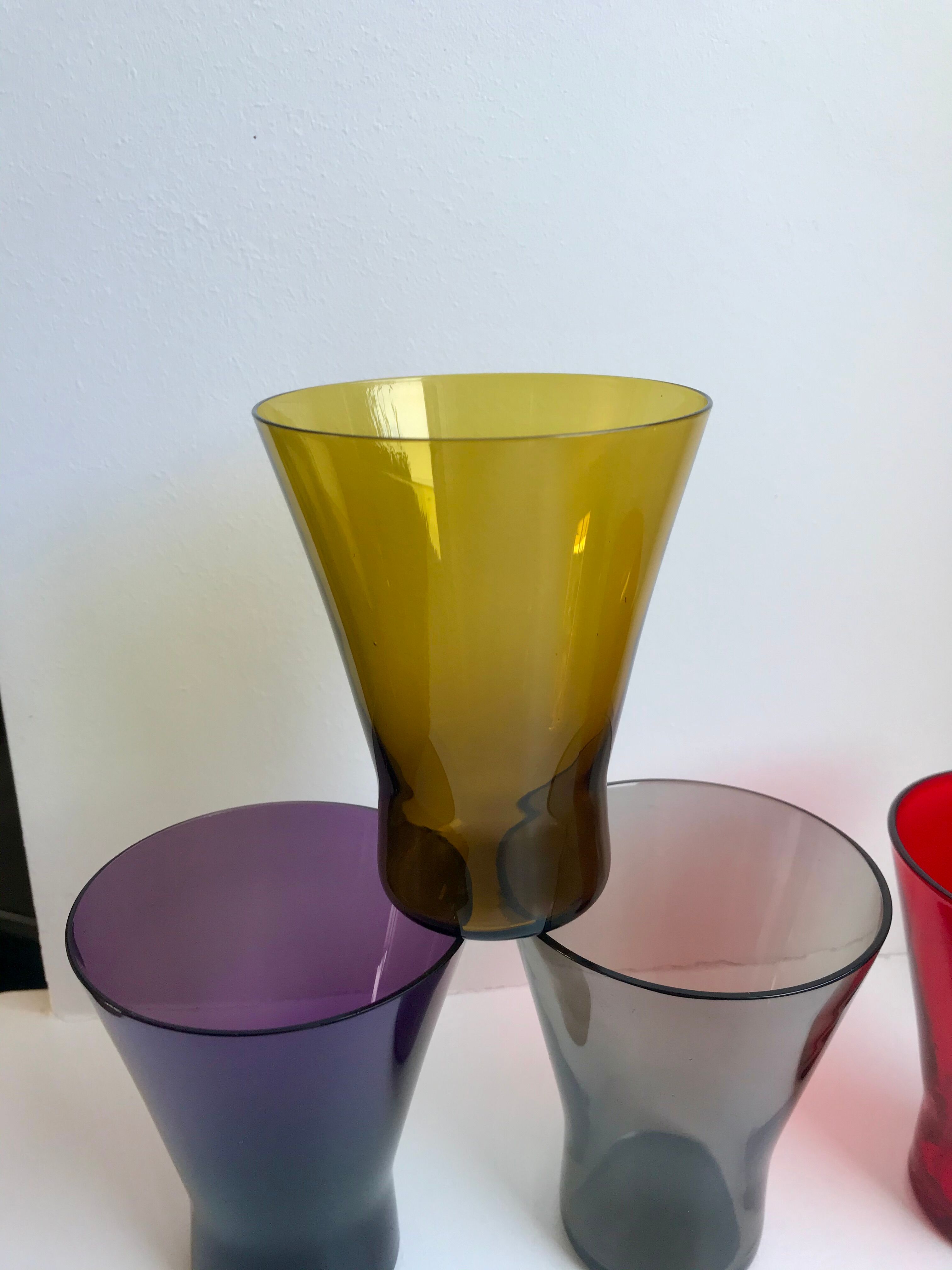 Set of 4 colorful design water glasses 70s