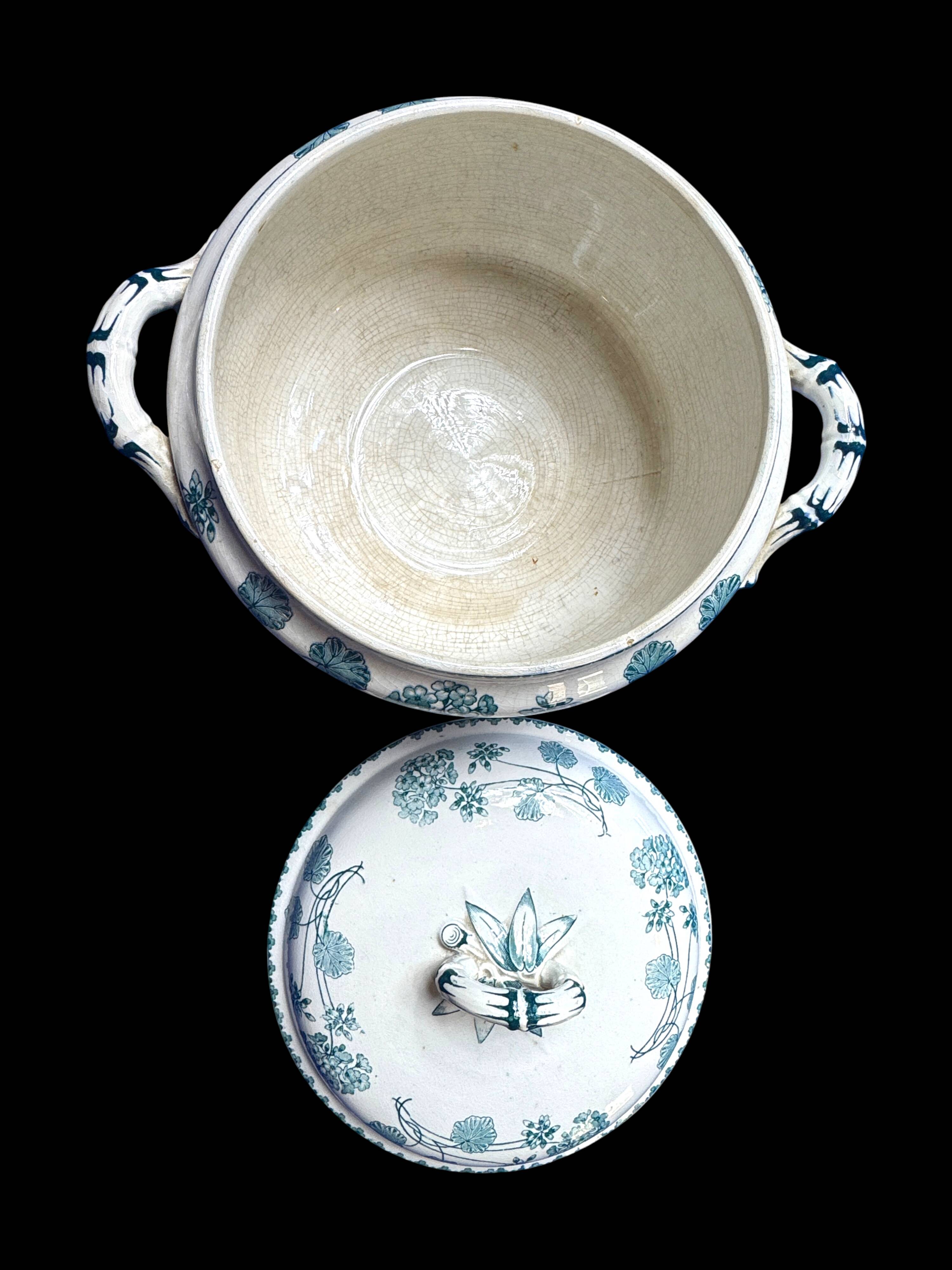 Antique Sarreguemines U&C soup tureen, geranium