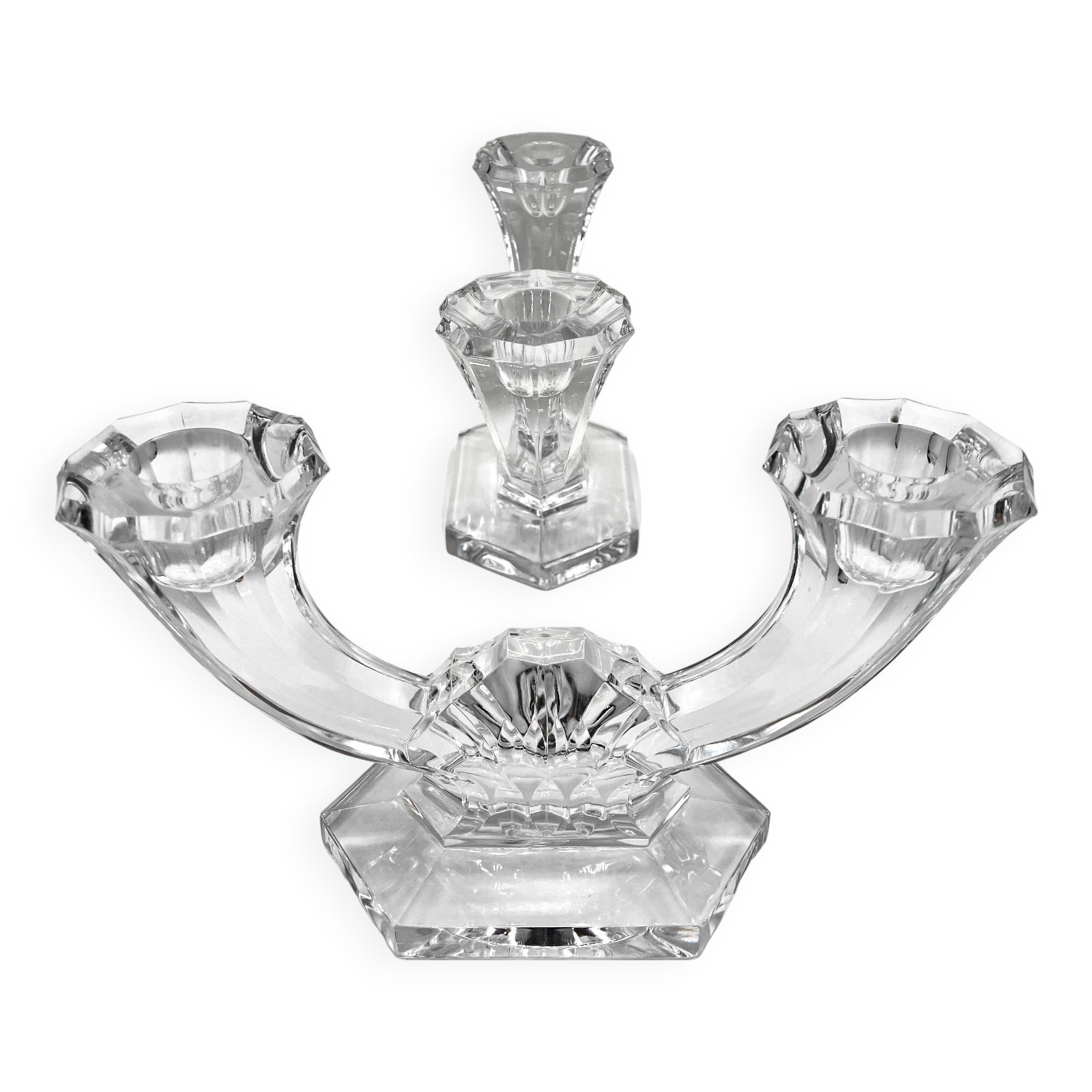 Set of 2 double-light crystal candlesticks • Val Saint-Lambert crystal factory • 1953 • Belgium