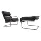Set of chrome tubular leather design lounge chair and footstool - 1950s