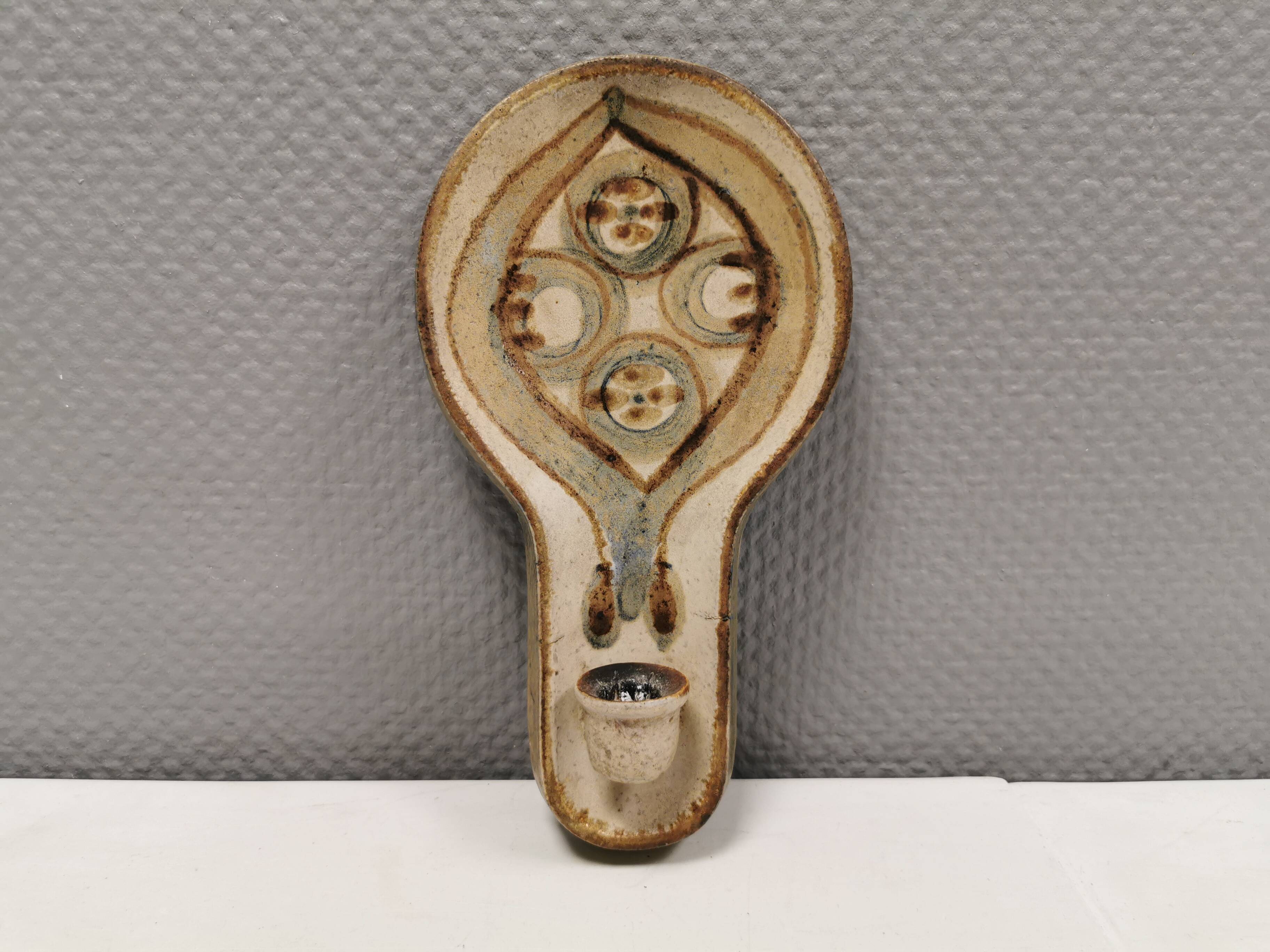 Wall-hung candle holder from Danish Søholm ceramics 1970s.