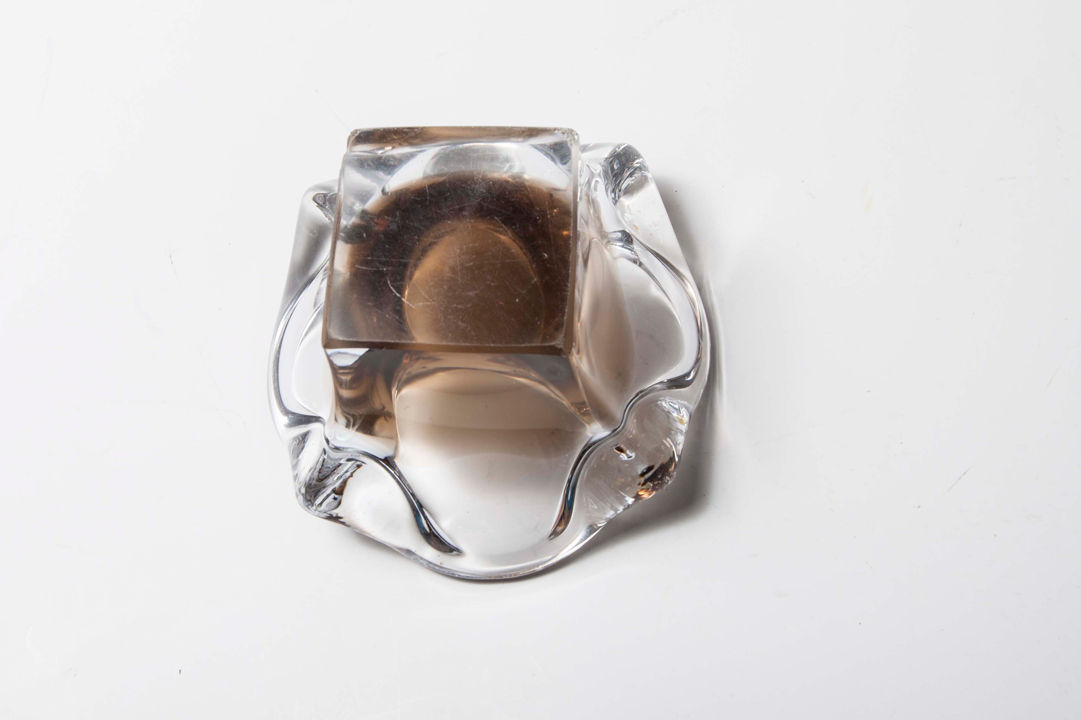 Murano ashtray transparent and smoked flower shape