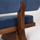 Three-seater bench in light ash and blue mohair velvet. Contemporary.