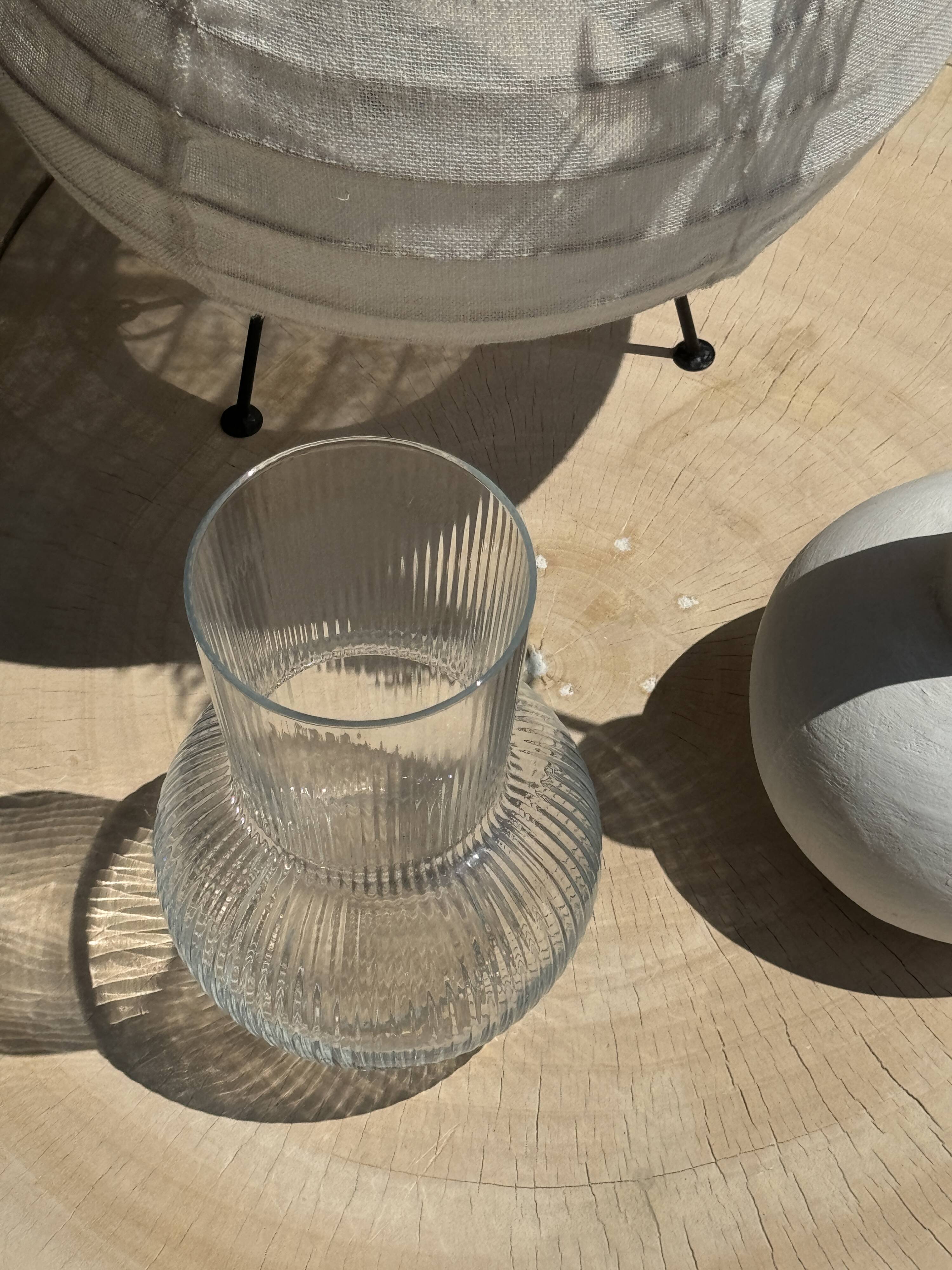 Ribbed glass ball vase