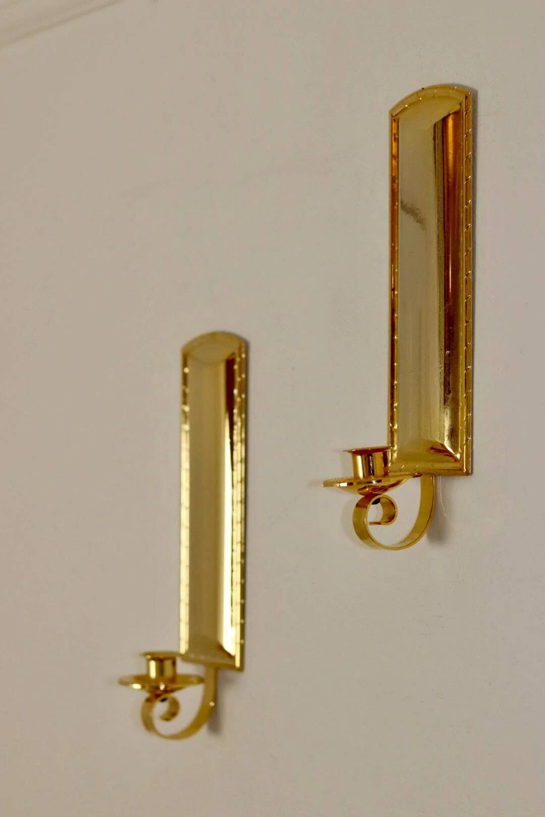 Pair Of Mid Century Style 24K Swedish Brass Sconces by Scandia
