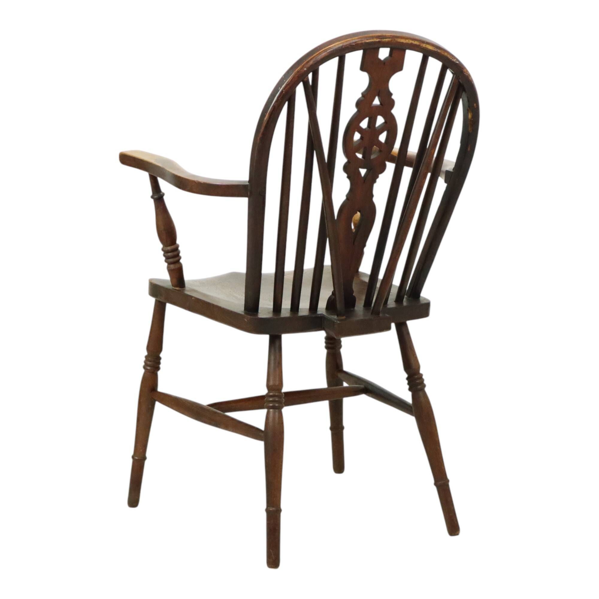 Chaise Windsor ancienne en bois de hêtre et d'orme avec dossier à roulettes, XIXe siècle