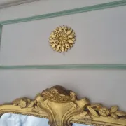 Large French mirror in architectural panel with gilt frame