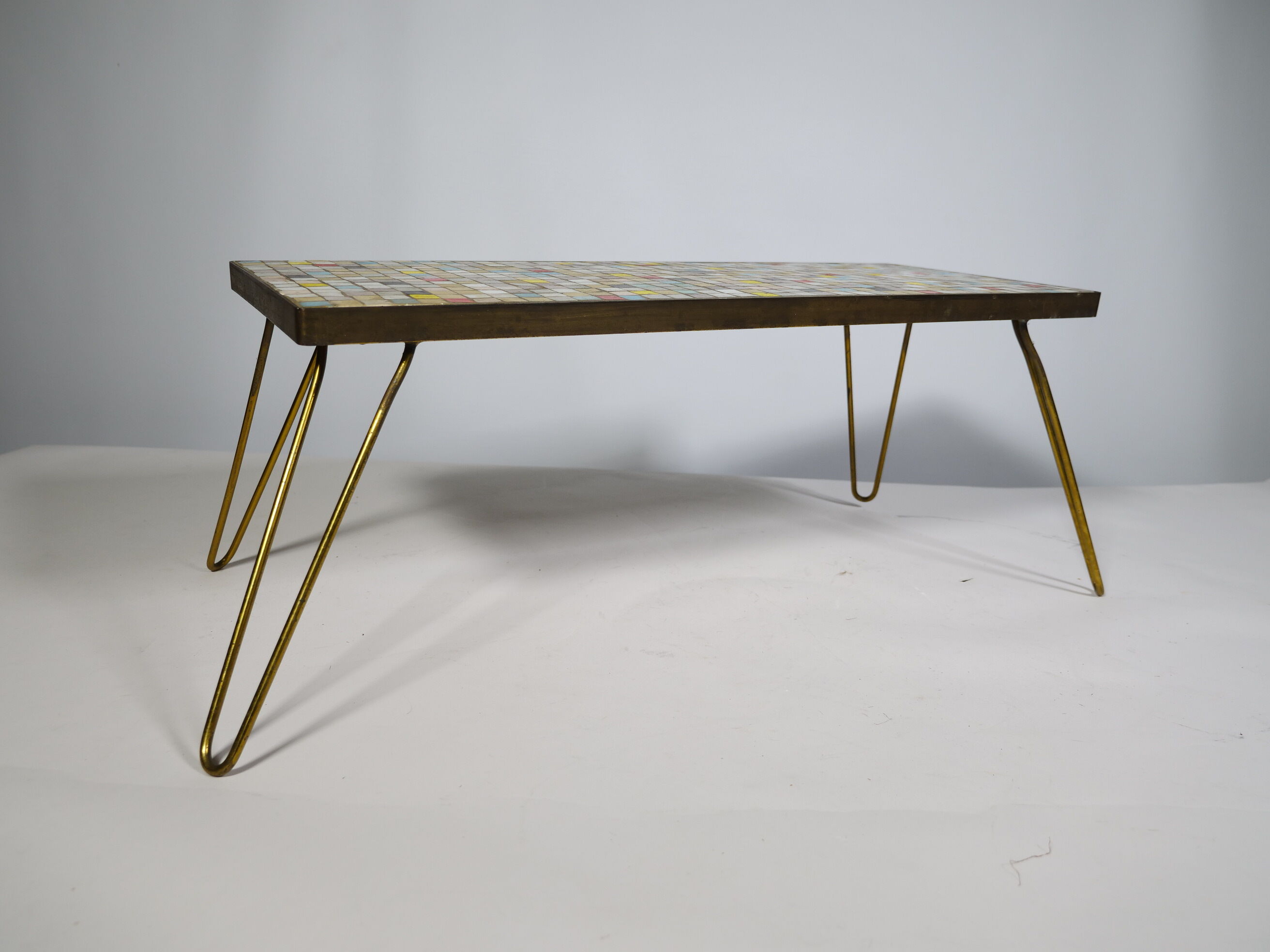 Mid Century Mosaic Plant Stand with orgin Hairpin Legs, 1950s