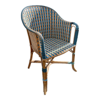Old vintage woven and rattan wicker armchair 1930