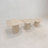 Set de 3 tables basses ou d’appoint en travertin italien, années 1980