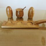 Scandinavian server, salt, pepper, mustard in teak 1960-70