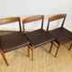 Set of 3 vintage Scandinavian chairs - teak and brown leatherette