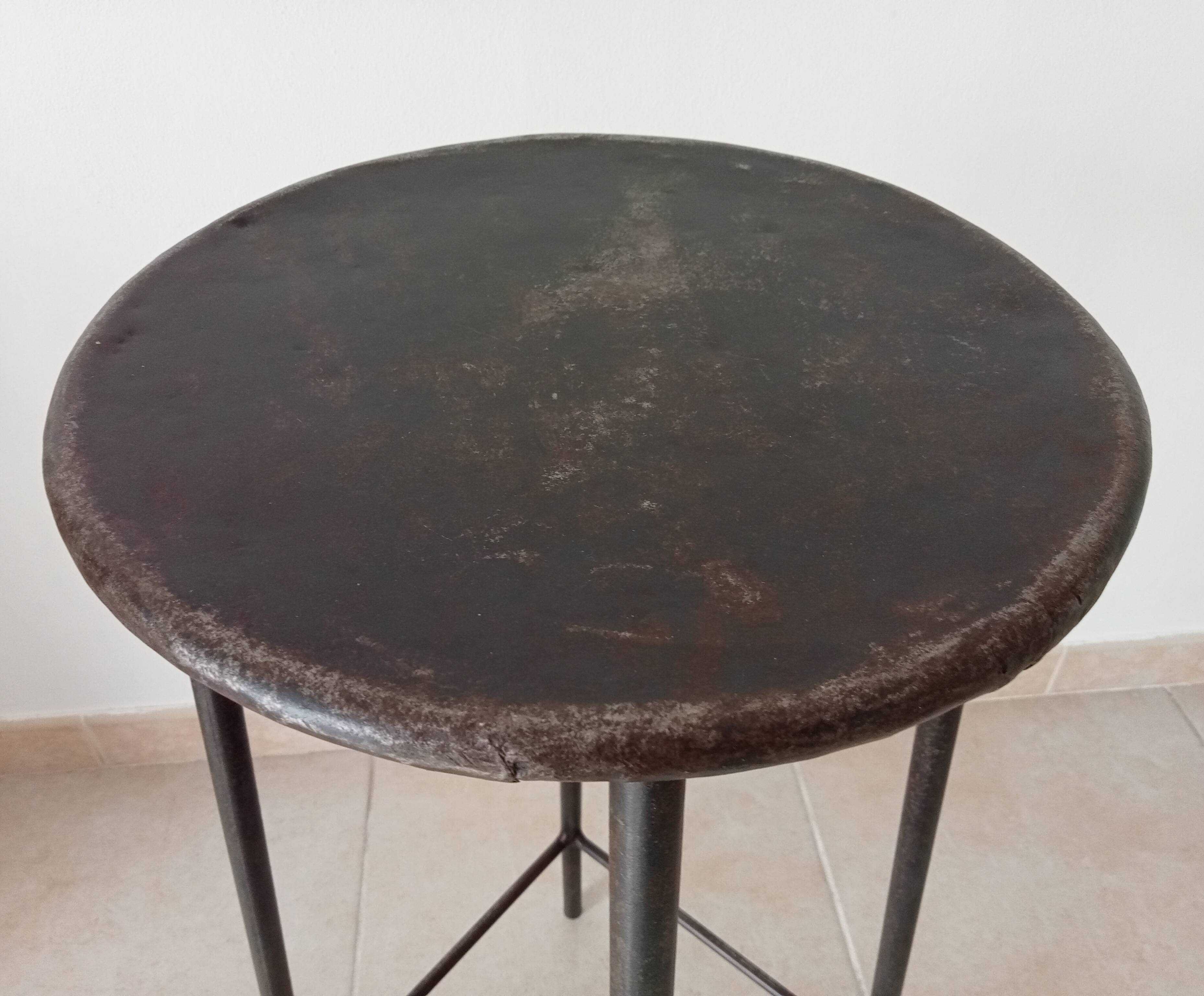 Brutalist high stool from the 1960s in solid steel.