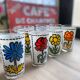 Set of 7 vintage enameled and screen-printed glasses 60/70