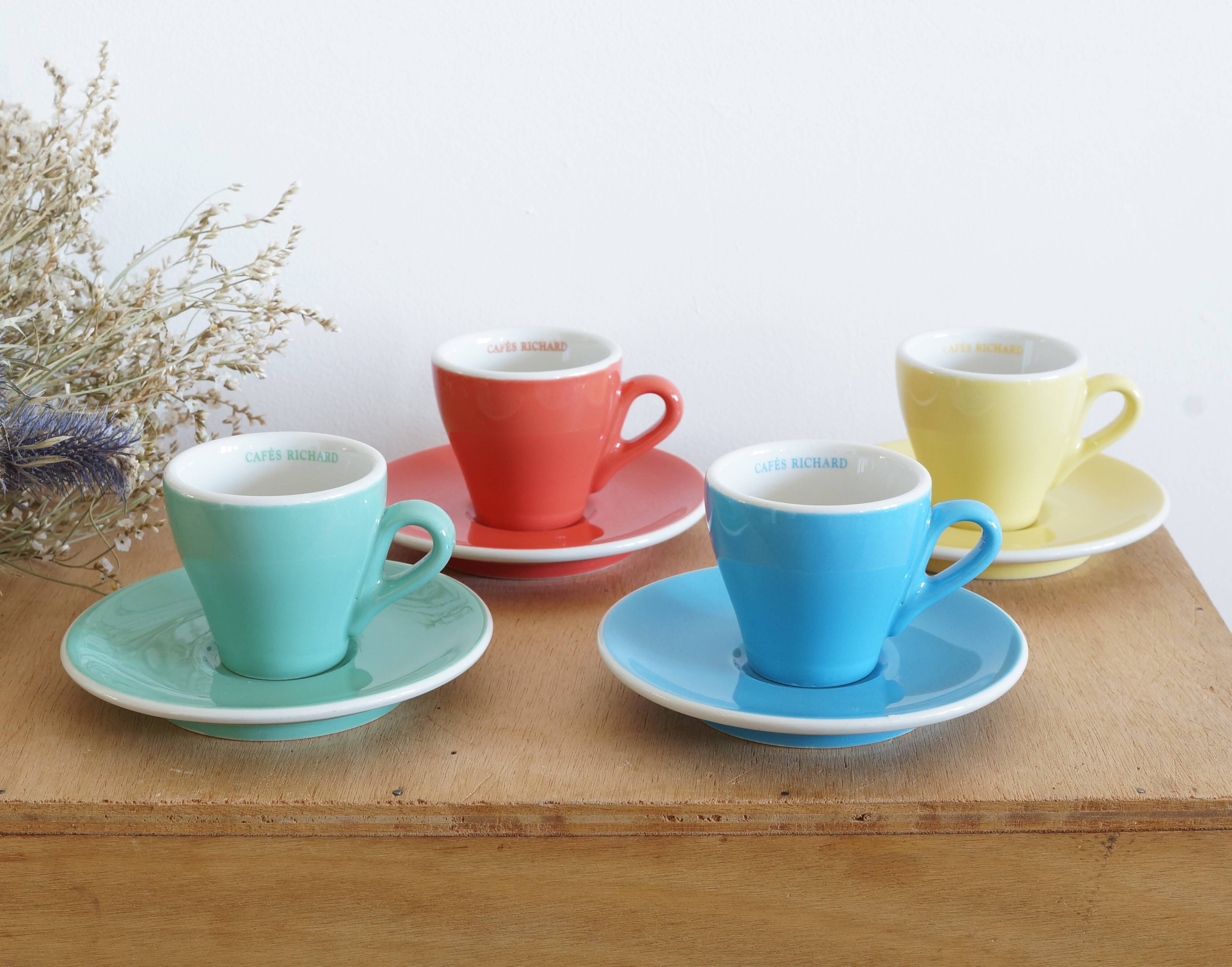Ensemble de 4 tasses à espresso et soucoupes Cafés Richard