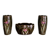 Rare Art Nouveau Ensemble circa 1900 – Glazed ceramic with iris decoration – Trio