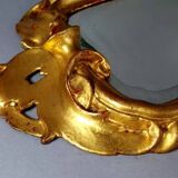 Ancien miroir biseauté cadre bois sculpté doré 19e siècle 55X31 cm C197
