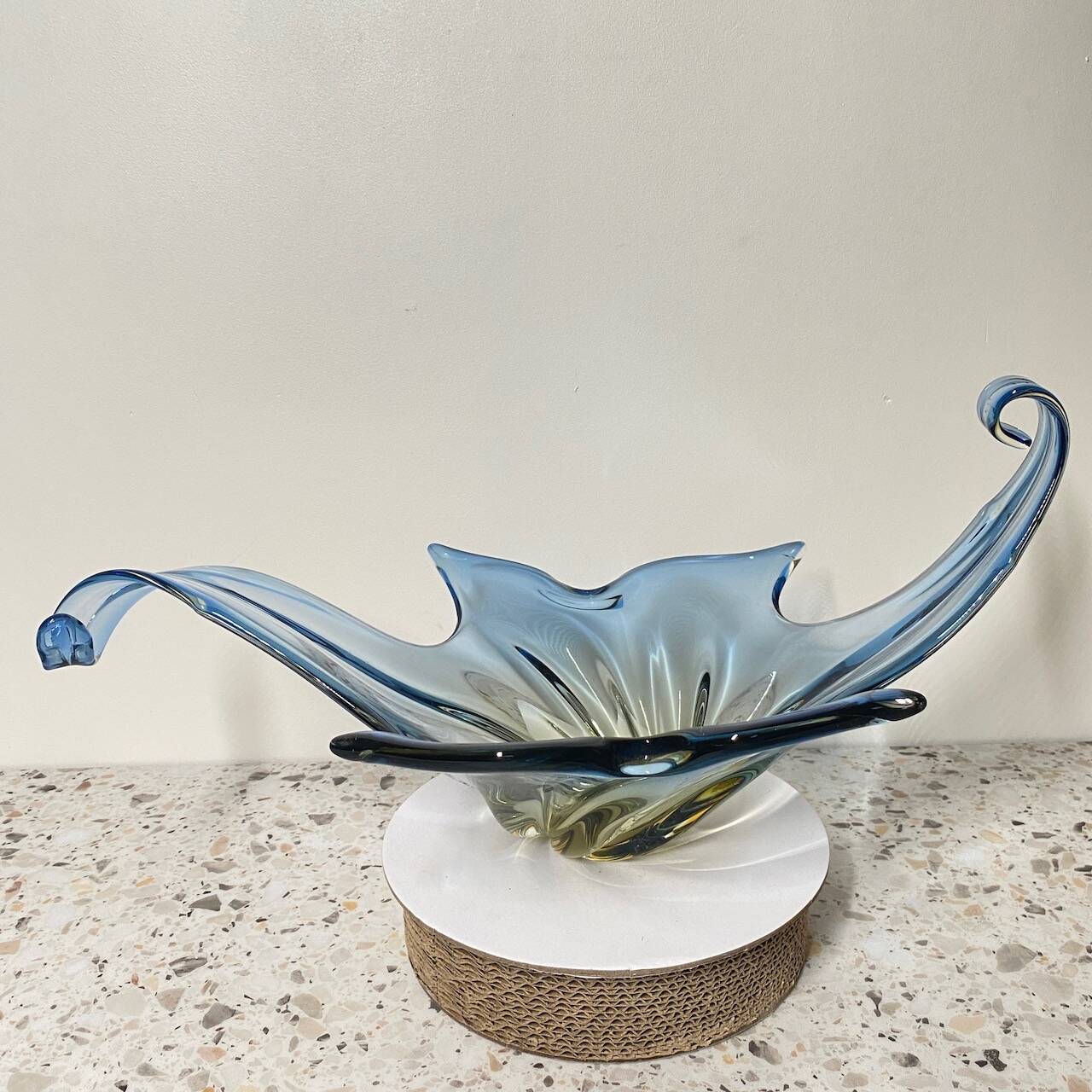 Large Murano centerbowl in blue & amber- Sommerso technique