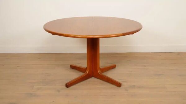 Table à manger ronde vintage   extensible   teck   121-173 cm