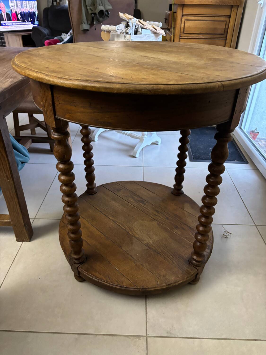 Round turned wooden side table